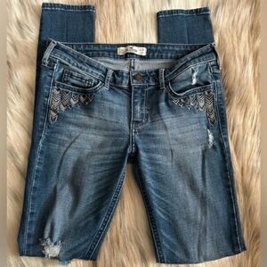 Hollister Distressed Embroidered Blue Jeans Size 3